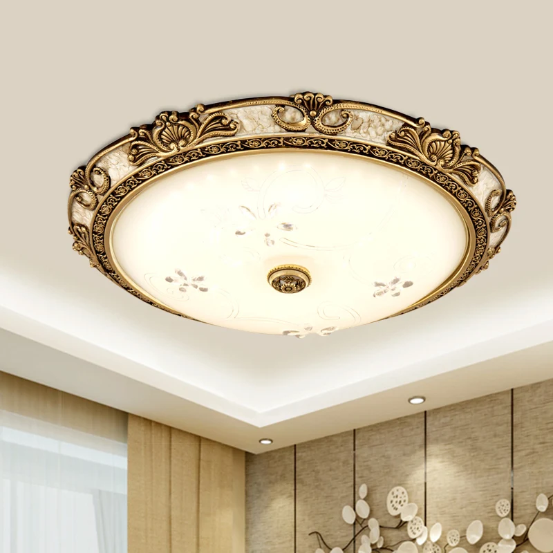 Plafonnier LED en laiton de style ancien en forme de bol en verre crème, luminaire encastré en lumière chaude/blanche, 13"...