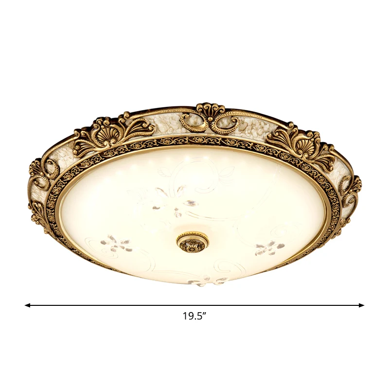 Plafonnier LED en laiton de style ancien en forme de bol en verre crème, luminaire encastré en lumière chaude/blanche, 13"...