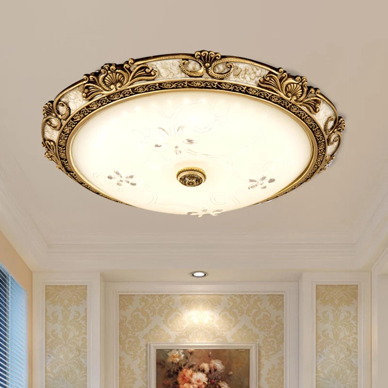 Plafonnier LED en laiton de style ancien en forme de bol en verre crème, luminaire encastré en lumière chaude/blanche, 13"...