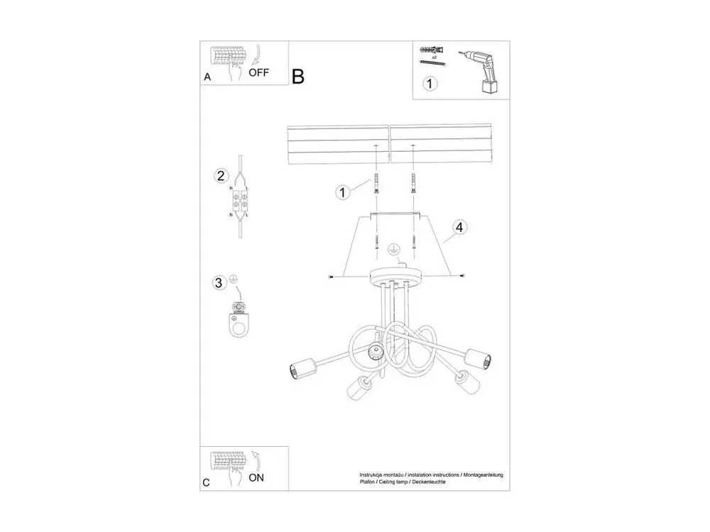 Professionnel Haute Performance Plafonniers industriel en acier - 5 sources lumineuses - L.55 x H.35 cm - blanc