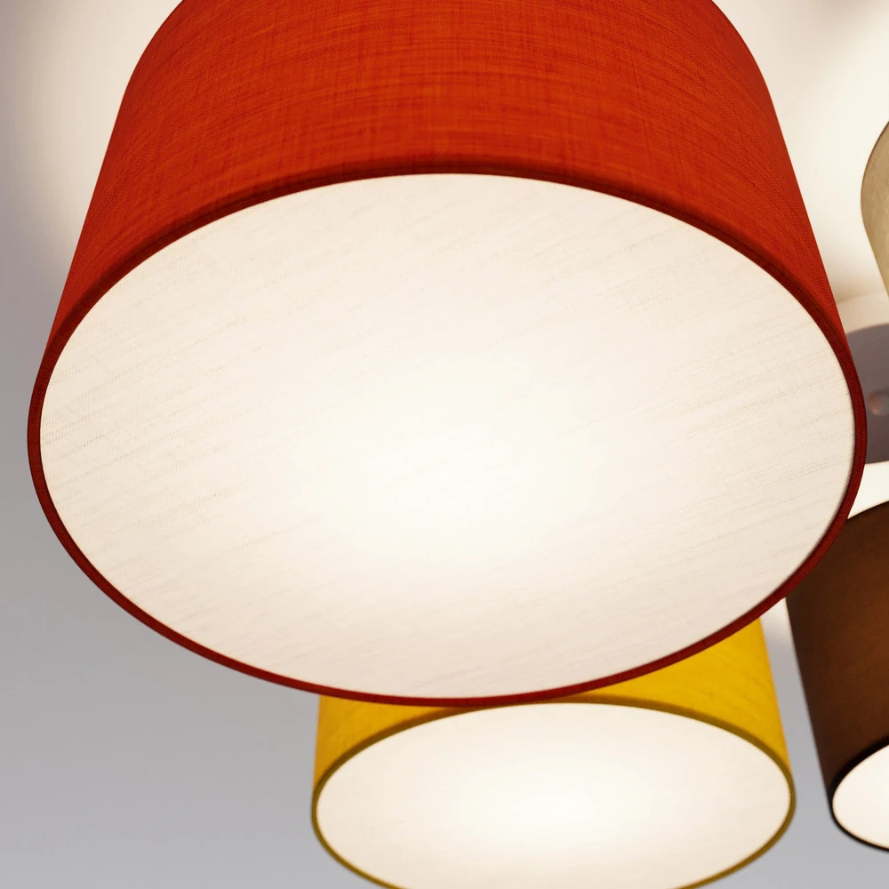Lindby plafonnier Laurenz, 5 lampes à 93cm, rouge/jaune, textile avec LED intégrée non remplaçable