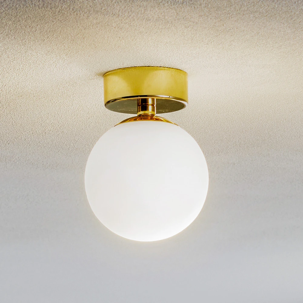 Luminaire de plafond design contemporain Plafonnier Fatis, verre opale/laiton, à 1 lampe