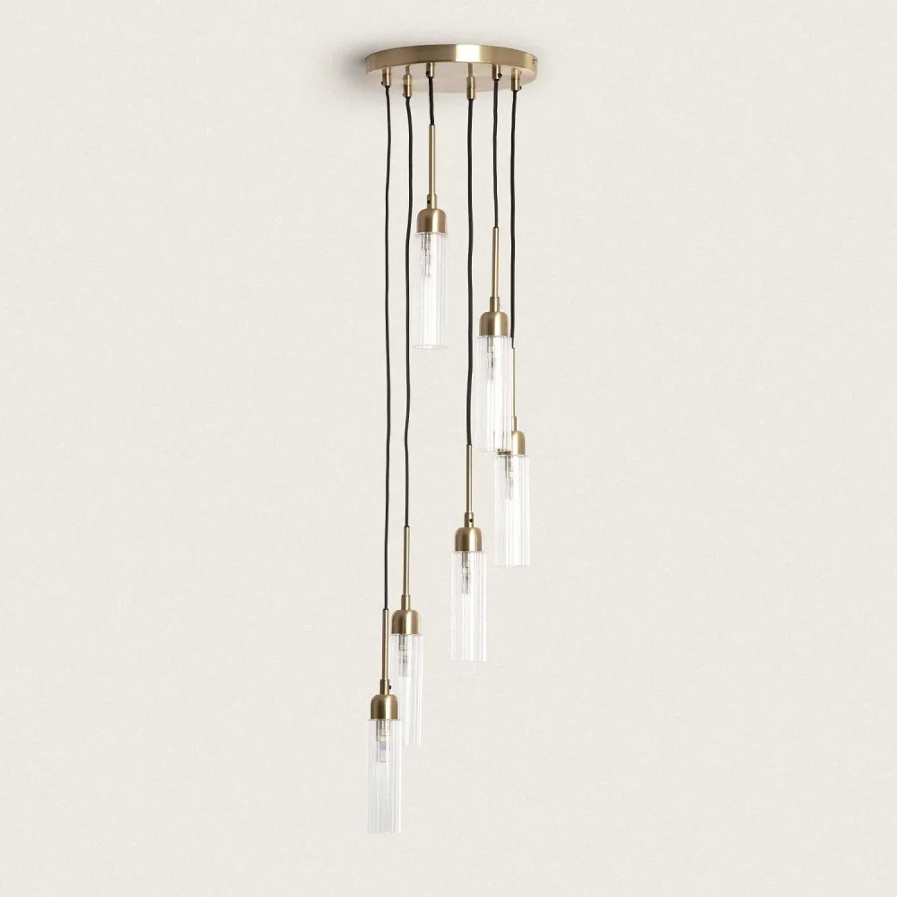 Luminaire de plafond à diffusion uniforme Lustre en verre et métal Sest avec éclairage LED intégré.