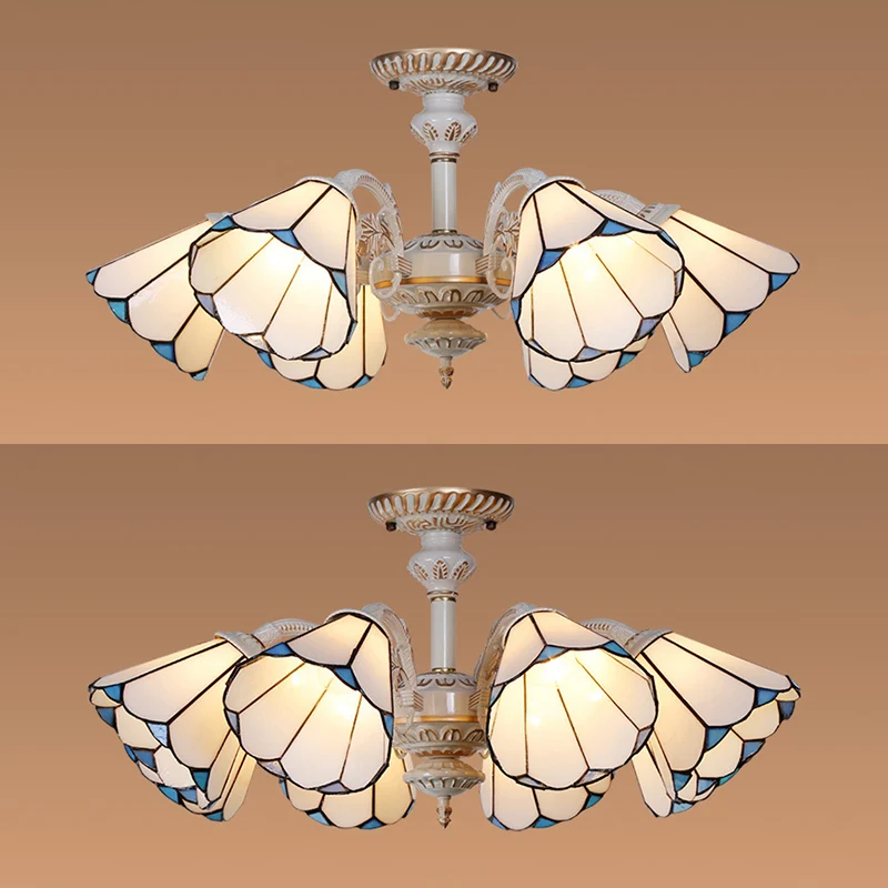 Luminaire de plafond encastrable Lustre conique à 3/6/8 lumières, luminaire de plafond usuel en verre blanc pour cuisine
