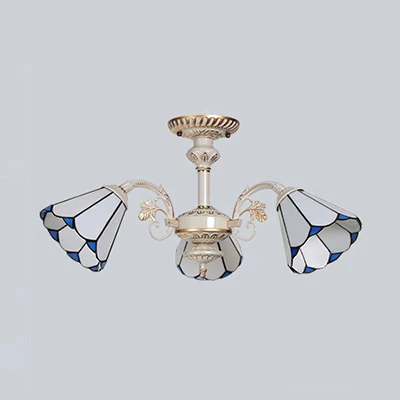 Luminaire de plafond encastrable Lustre conique à 3/6/8 lumières, luminaire de plafond usuel en verre blanc pour cuisine