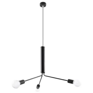 Lustre grenier en acier - 3 sources lumineuses - L.75 x H.100 cm - noir avec LED intégrée non remplaçable