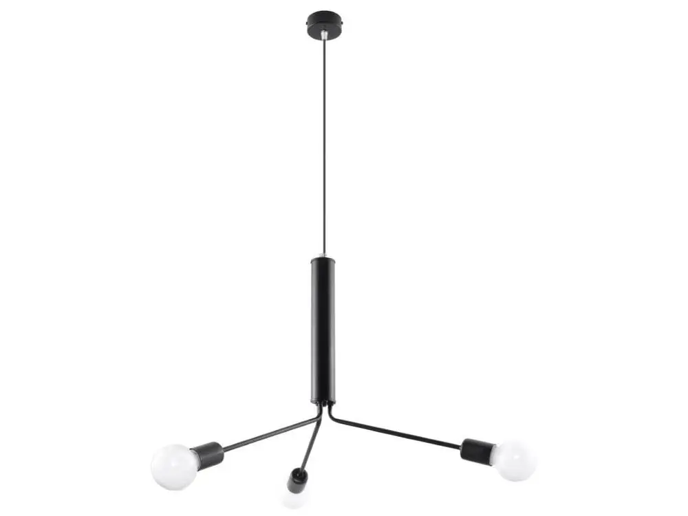 Lustre grenier en acier - 3 sources lumineuses - L.75 x H.100 cm - noir avec LED intégrée non remplaçable