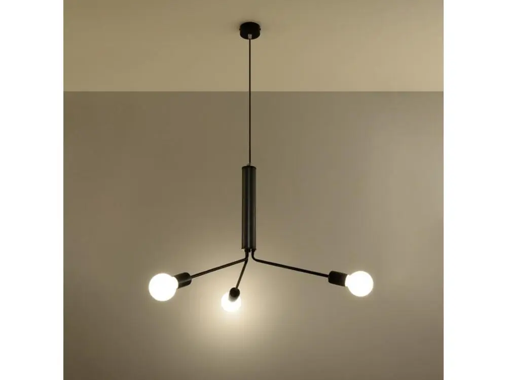 Lustre grenier en acier - 3 sources lumineuses - L.75 x H.100 cm - noir avec LED intégrée non remplaçable