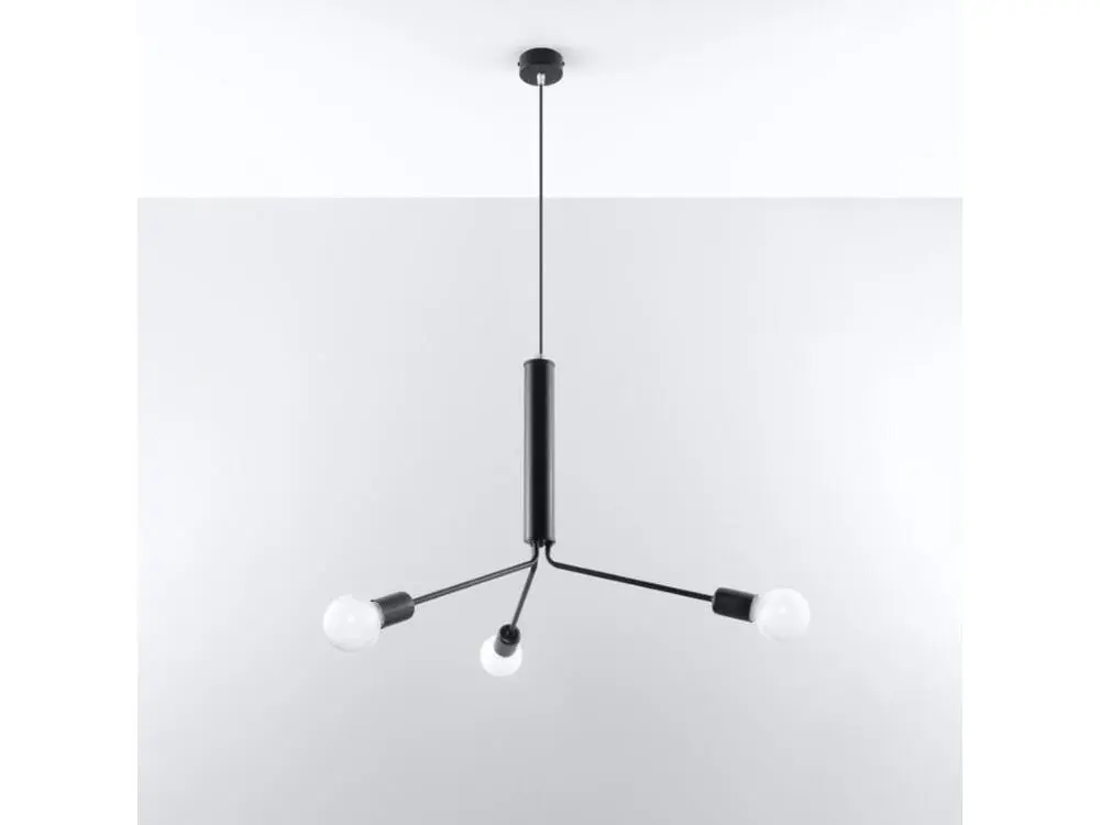 Lustre grenier en acier - 3 sources lumineuses - L.75 x H.100 cm - noir avec LED intégrée non remplaçable