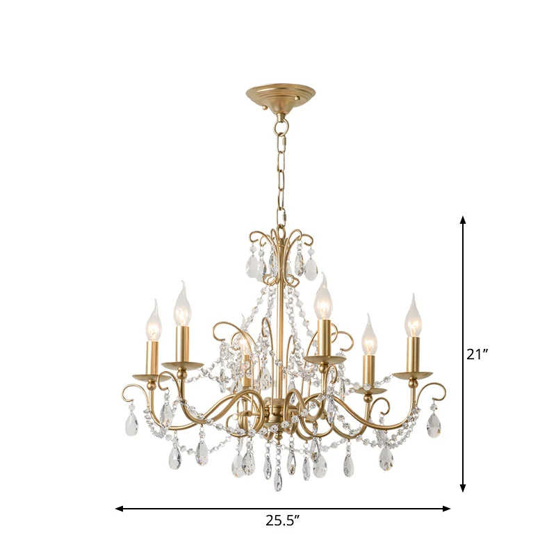 Lustre en métal finition dorée, candélabre de style victorien avec accents de cristal IP44 pour salle de bain