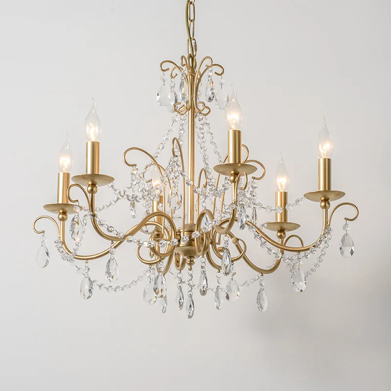 Lustre en métal finition dorée, candélabre de style victorien avec accents de cristal IP44 pour salle de bain