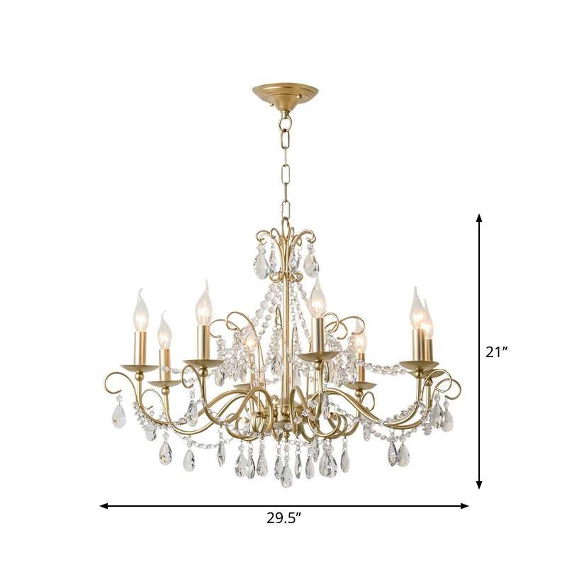 Lustre en métal finition dorée, candélabre de style victorien avec accents de cristal IP44 pour salle de bain