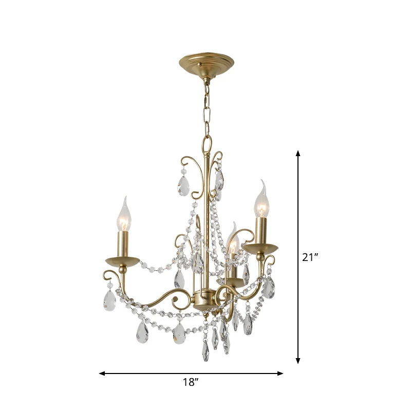 Lustre en métal finition dorée, candélabre de style victorien avec accents de cristal IP44 pour salle de bain