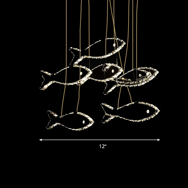 Lustre de plafond en forme de poisson en cristal, luminaire suspendu contemporain à LED chromé en blanc/lumière chaude | G...