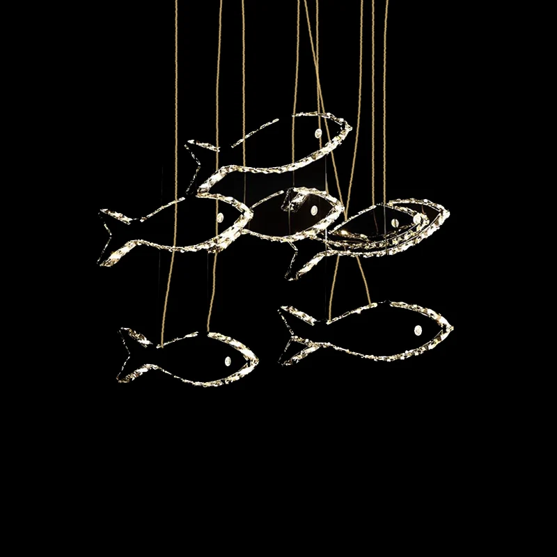 Lustre de plafond en forme de poisson en cristal, luminaire suspendu contemporain à LED chromé en blanc/lumière chaude | G...
