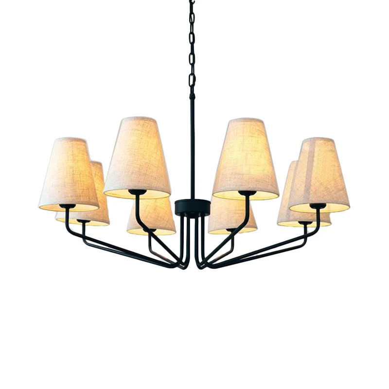 Lustre suspendu conique en tissu, 3/5/6 lumières traditionnelles, luminaire suspendu pour salon, en lin Sans outil d'insta...