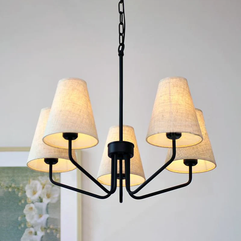 Lustre suspendu conique en tissu, 3/5/6 lumières traditionnelles, luminaire suspendu pour salon, en lin Sans outil d'insta...