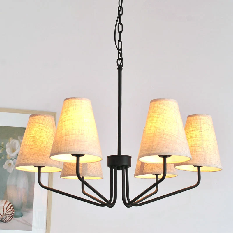 Lustre suspendu conique en tissu, 3/5/6 lumières traditionnelles, luminaire suspendu pour salon, en lin Sans outil d'insta...