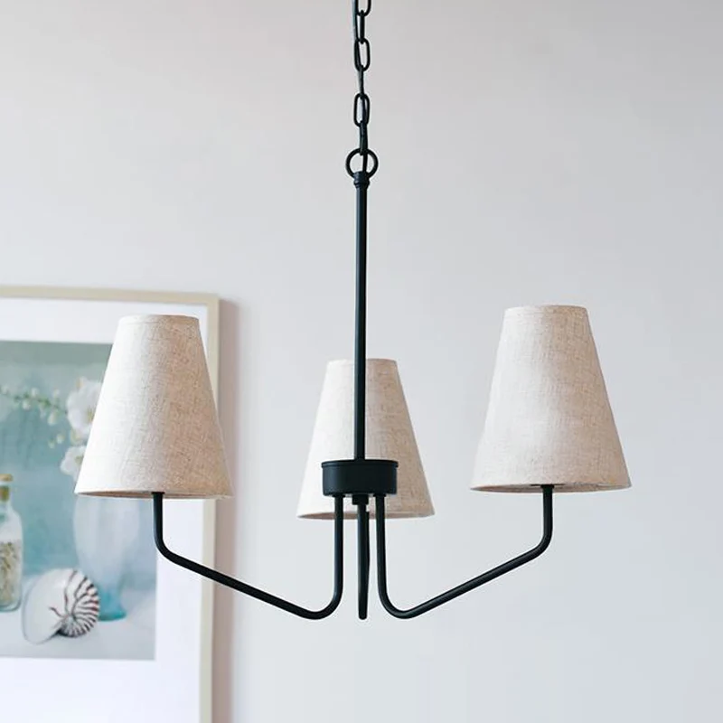 Lustre suspendu conique en tissu, 3/5/6 lumières traditionnelles, luminaire suspendu pour salon, en lin Sans outil d'insta...