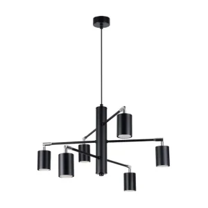 Lustre tendance en acier - 6 sources lumineuses - L.77 x H.125 cm - noir