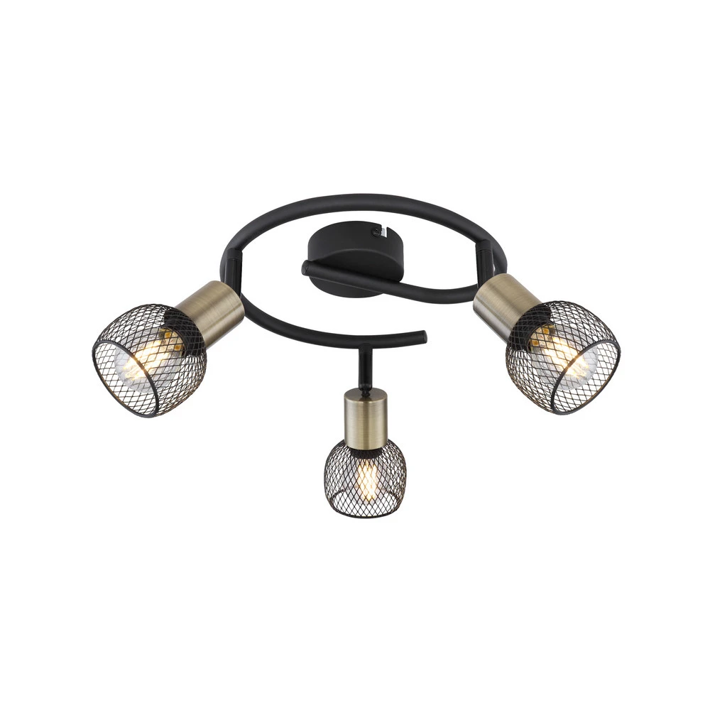 Plafonnier à lumière directionnelle Plafonnier Fiastra, noir/vieux laiton à 3 lampes