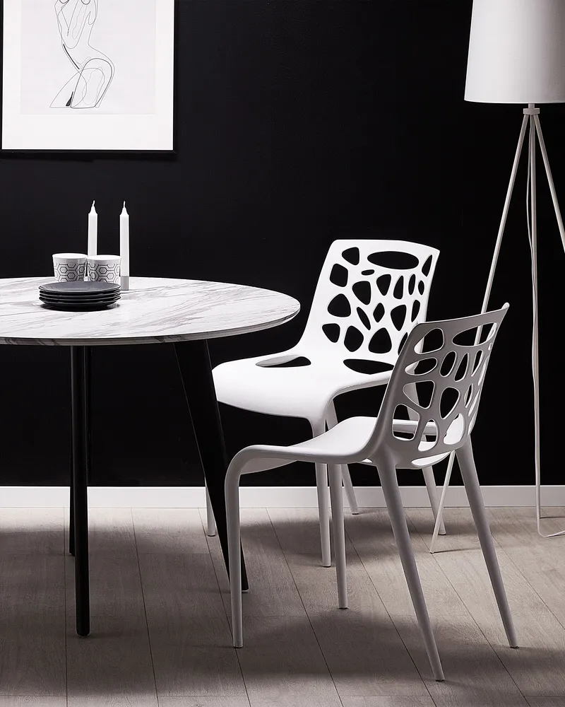 Eettafel MDF marmerlook/zwart ⌀ 110 cm MOSBY