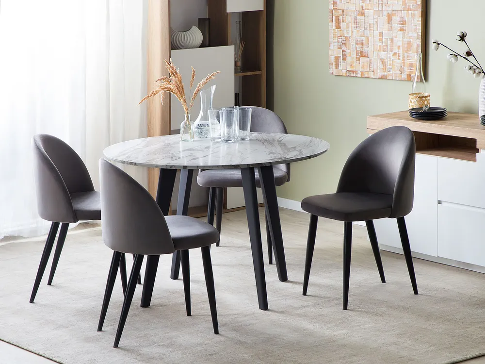 Eettafel MDF marmerlook/zwart ⌀ 110 cm MOSBY