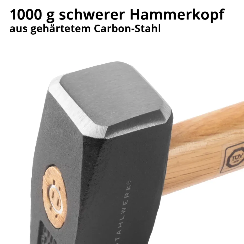 Fistel en acier avec 1000 g Hammerkopf | Marteau à plaque en acier carbone durci et laqué | Hammer de haute qualité avec u...