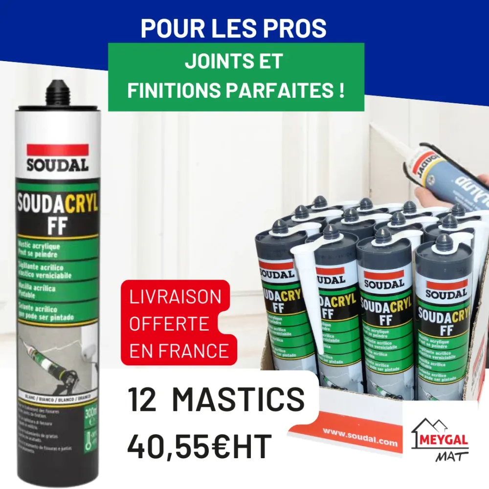 Pack Promotionnel : Carton de 12 Mastics Soudal Soudacryl (résistant aux UV)