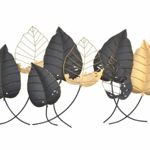 Décoration murale à suspendre feuilles en métal or noir 120x5x66cm DEC05060