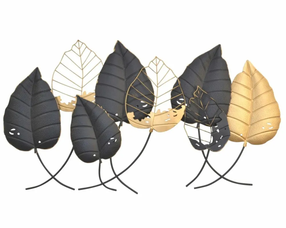 Décoration murale à suspendre feuilles en métal or noir 120x5x66cm DEC05060