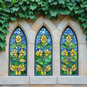 Fond Photo Printemps Mur en Pierre Rustique Verre Floral BRP1-13