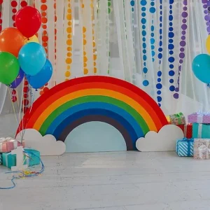 1er Anniversaire Gâteau Smash Arc-en-ciel Nuage Ballons Toile de Fond lv-1475