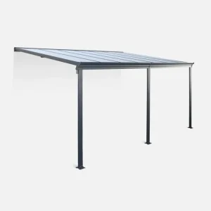 Pergola murale 3x4 m en aluminium et lexan avec gouttière. adossée. Avenio