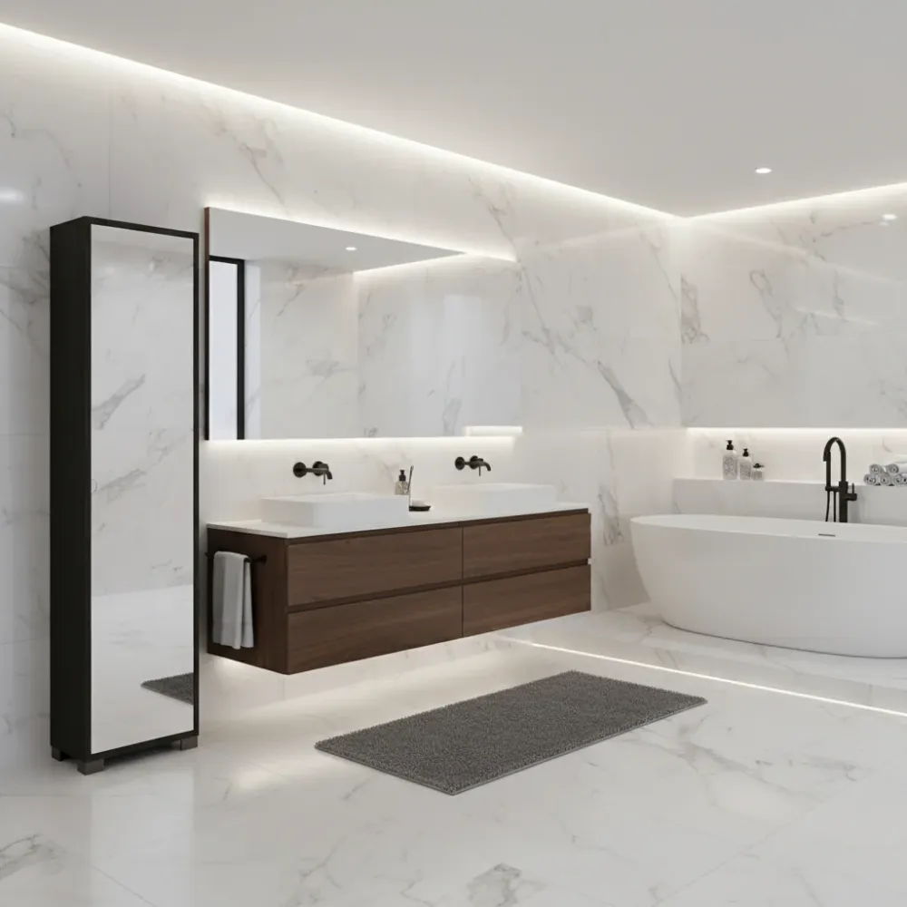 Colonne de salle de bain mobile 1 porte finition structure oxyde noir / finition avant miroir naturel par Sarmog
