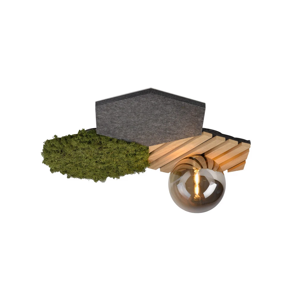 JUST LIGHT. Plafonnier Vert jade Hex, fer, bois, mousse