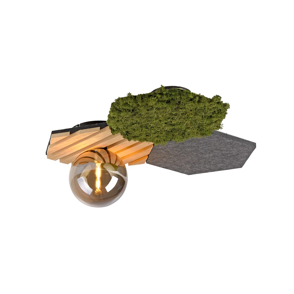 JUST LIGHT. Plafonnier Vert jade Hex, fer, bois, mousse