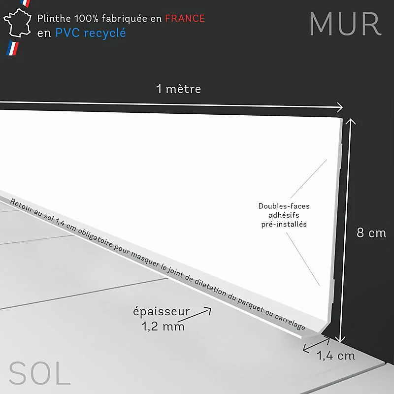 Lot de 10 Plinthes VINYLE Or - 99deco - H8 x L100 cm Profondeur 14 mm