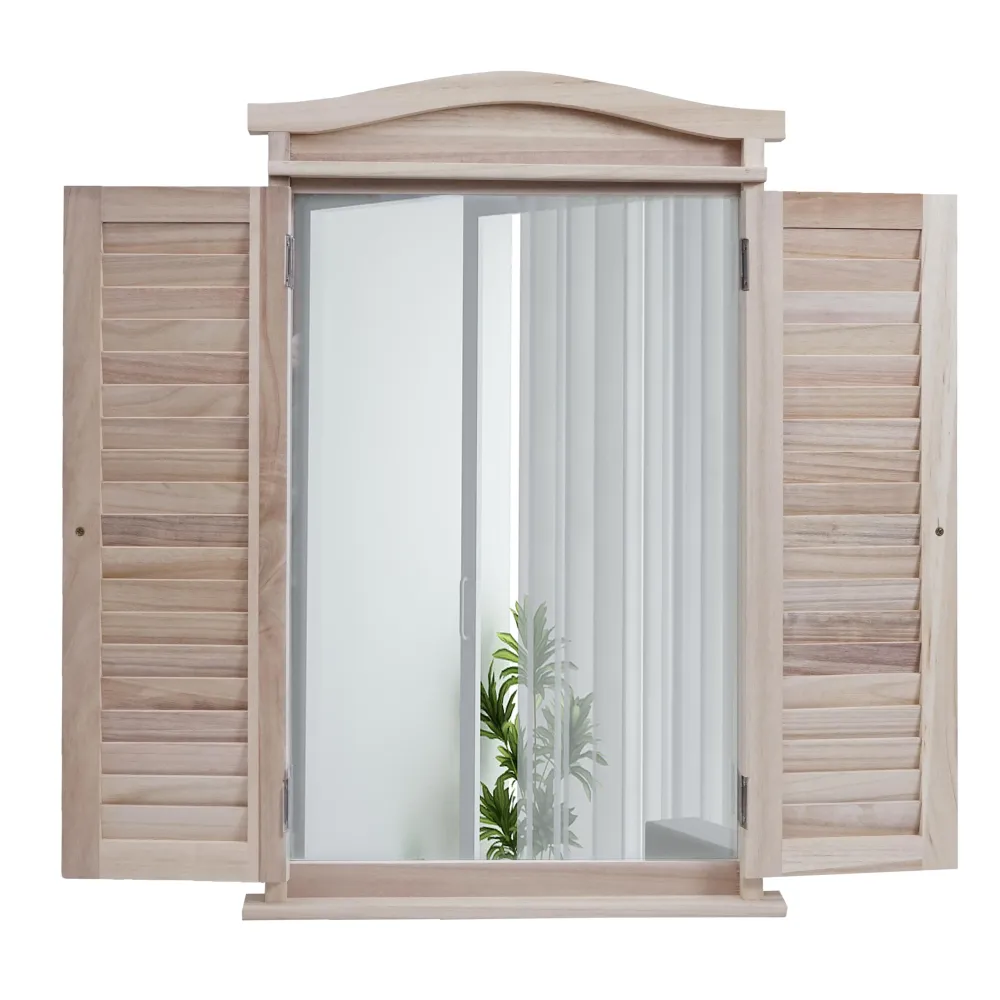 Miroir mural forme fenêtre avec volets 71x46x5 cm en bois vieilli 04_0007888