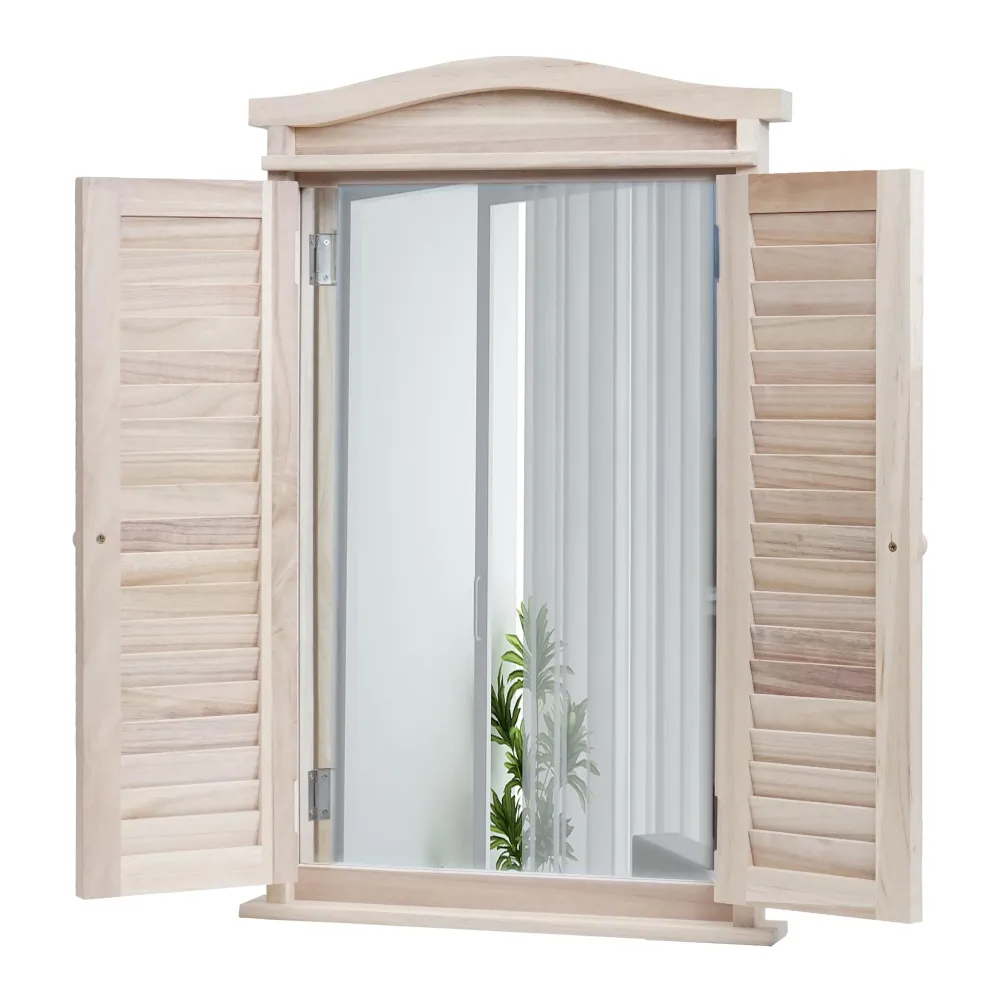 Miroir mural forme fenêtre avec volets 71x46x5 cm en bois vieilli 04_0007888