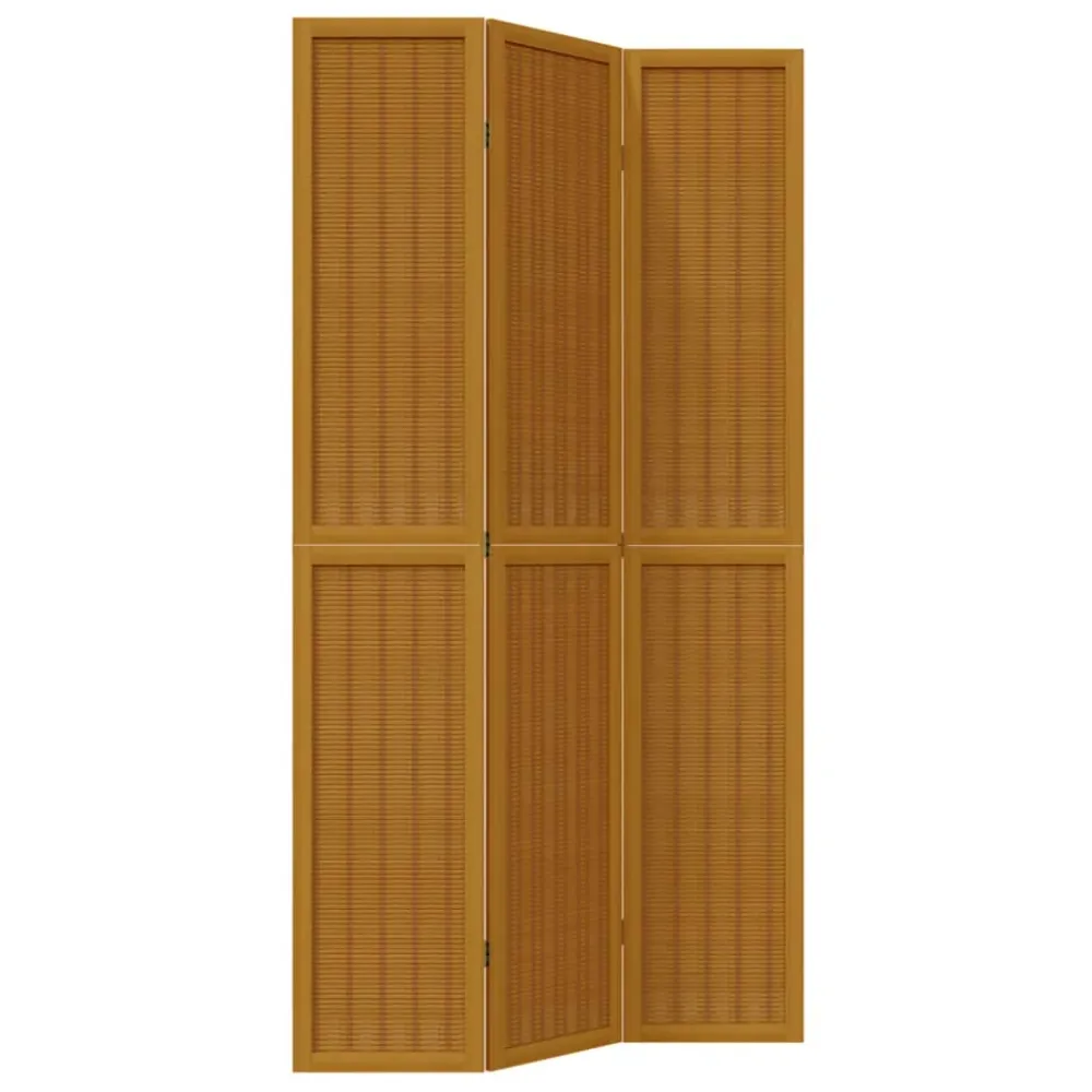 Paravent séparateur de pièce cloison 3 panneaux en bois paulownia et bambou marron DEC030784