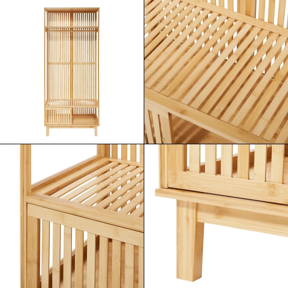Portemanteau meuble d'entrée design 187 x 80 x 47 cm bambou naturel 03_0010390
