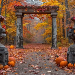 Toile de Fond êt Enchantée d'Automne Colonnes en Pierre BRP9-208