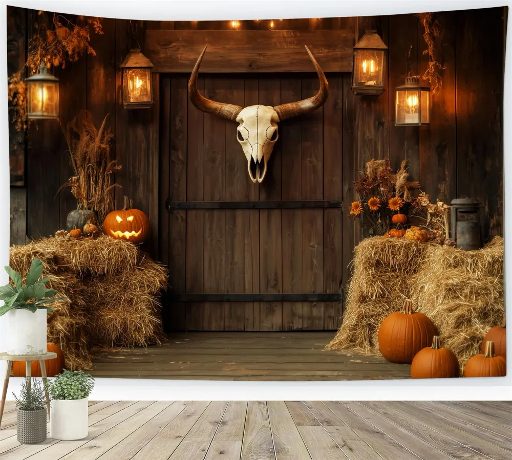 Toile de fond Photo Automne Grange Bois Récolte Rustique LXX59-278