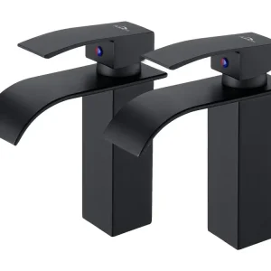 2PCSMitigeur Robinet de Lavabo Cascade Noir Actuel Mitigeur Robinet Salle Bain pour Vasque à Poser Robinetterie Convient p...