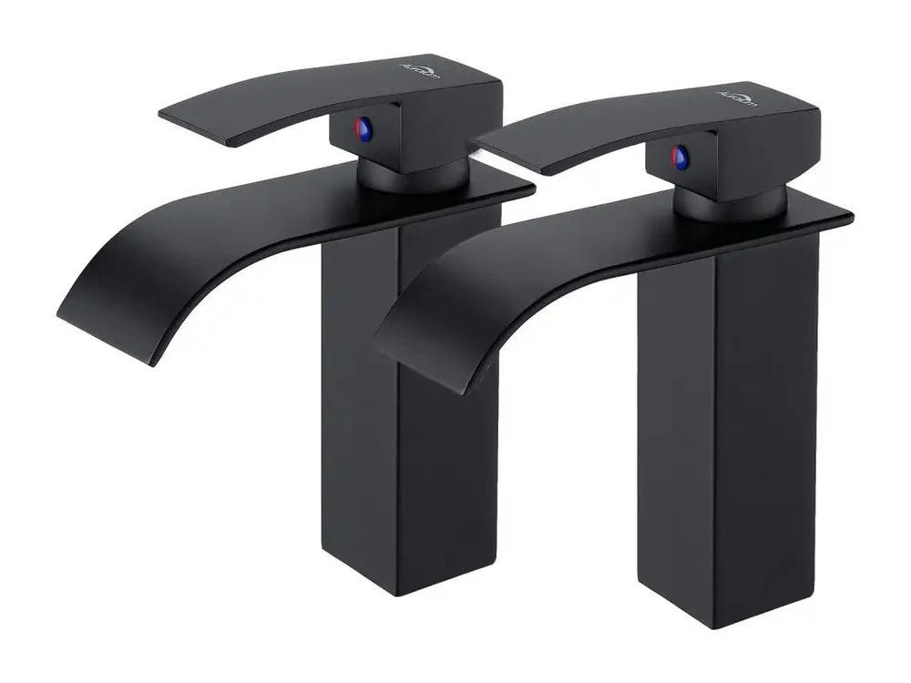 2PCSMitigeur Robinet de Lavabo Cascade Noir Actuel Mitigeur Robinet Salle Bain pour Vasque à Poser Robinetterie Convient p...
