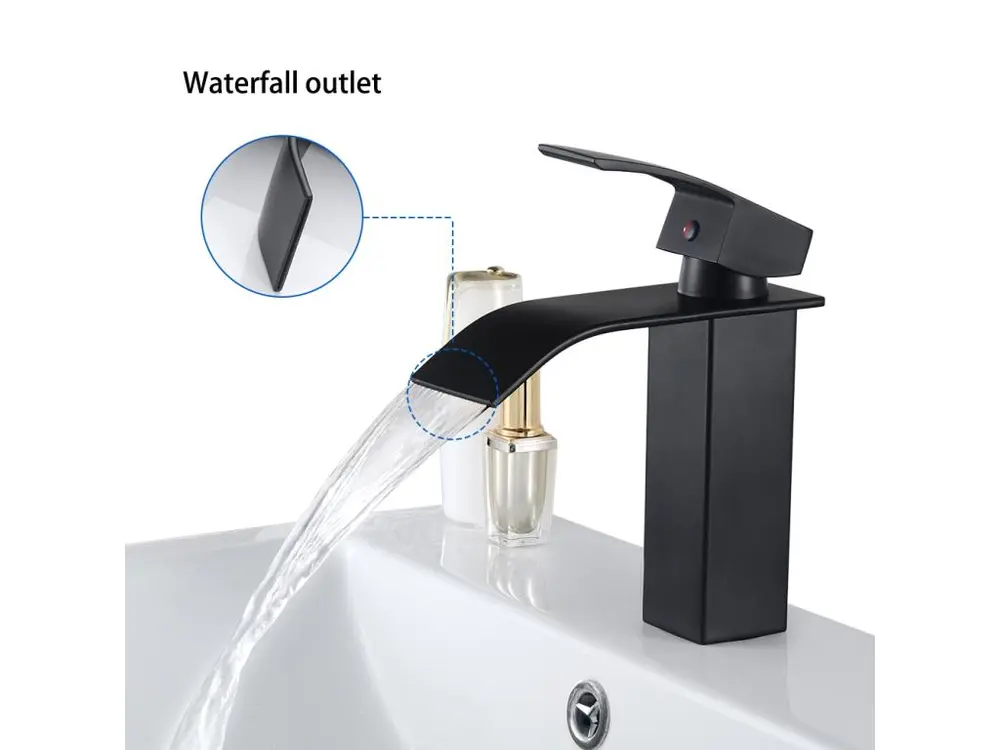 2PCSMitigeur Robinet de Lavabo Cascade Noir Actuel Mitigeur Robinet Salle Bain pour Vasque à Poser Robinetterie Convient p...