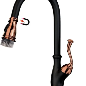APPASO Robinet de cuisine en laiton massif magnétique arc élevé Terne Black & Rose Gold 225BRG