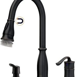 APPASO Robinet de cuisine 3 trous Bronze antique 3 pièces Amarrage magnétique Cuivre étain huilé 218ORB