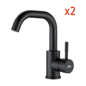 AuraLum Max 2cps Robinet Lavabo Noir avec Barboteur Démotable, Rotation à 360° , Mitigeur Salle Bain en Laiton, Haut de 25...